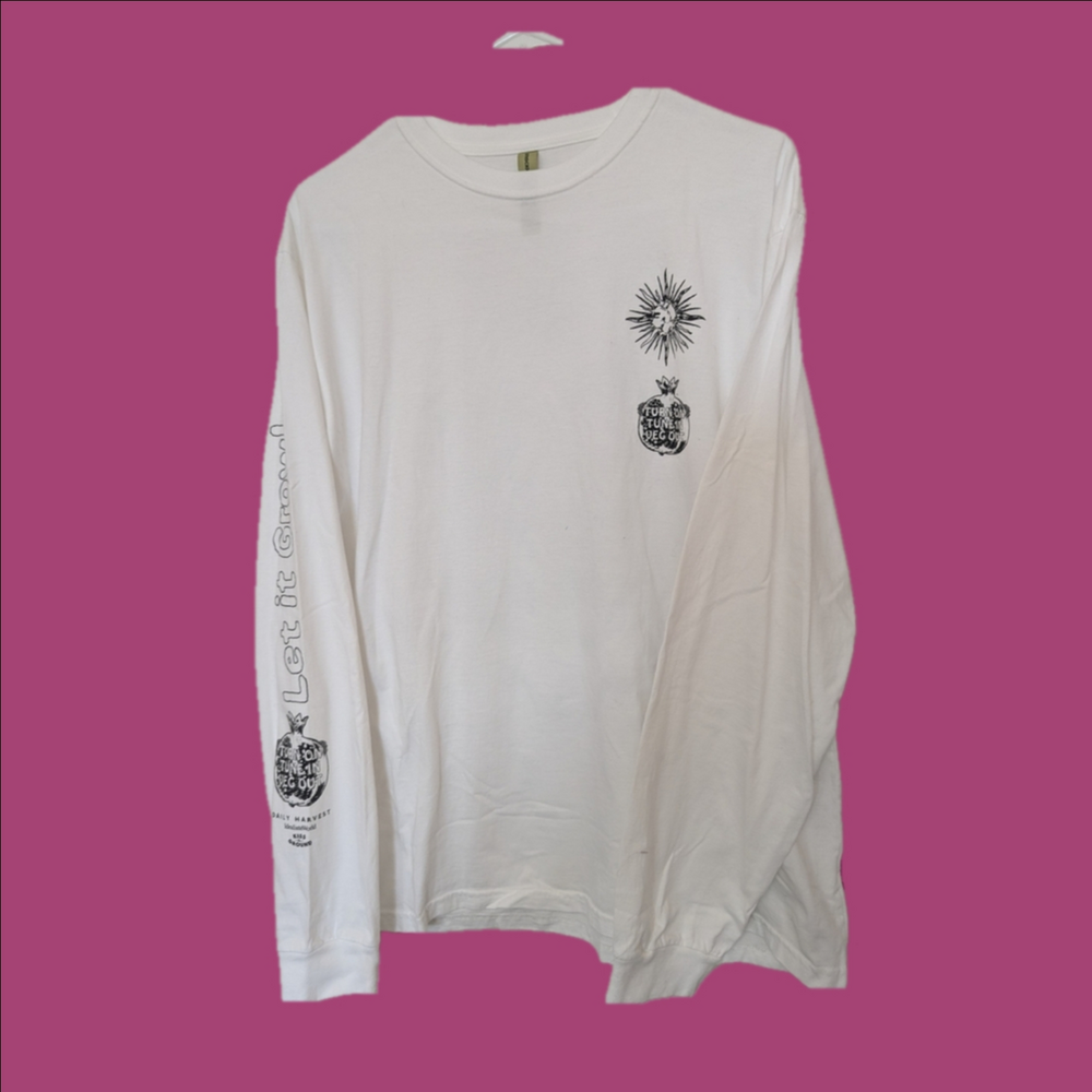 🤍 Econscious L T-Shirt long sleeve Sun Text Design "Tune in Turn On Veg Out"